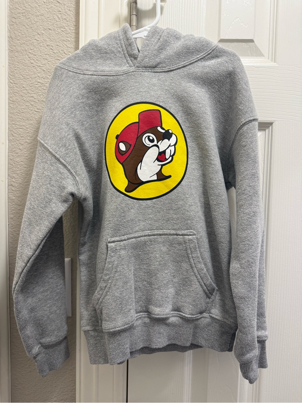 Kids Gray Hoodie with Colorful Mascot Patch by Buc-ee's